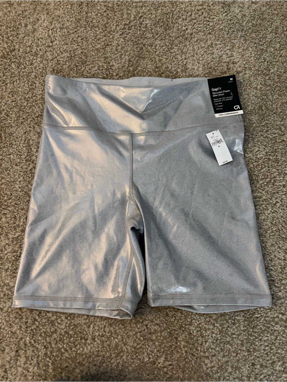 GAP Metallic Silver High-Waist Bike Shorts